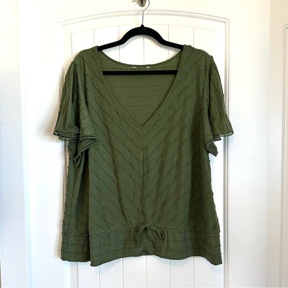 Green v-neck short sleeve casual comfy top with tie-waist, women's XL - Picture 1 of 6